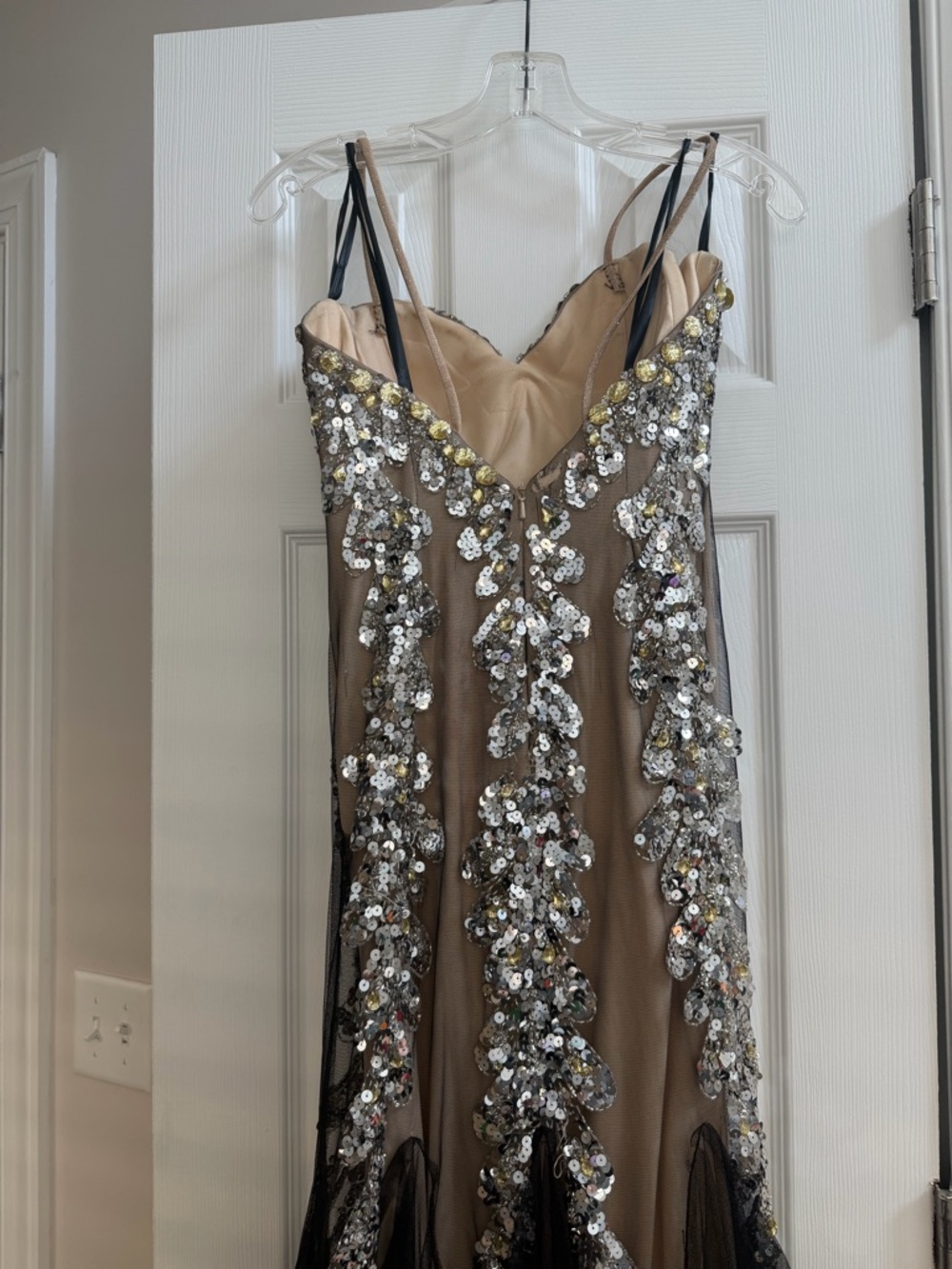JVN by Jovani Black and Nude Sequin Appliqué Mermaid Gown - Picture 4 of 6